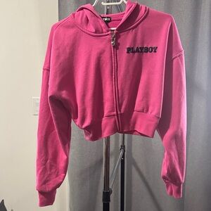 PLAYBOY Fuchsia Cropped Hoodie